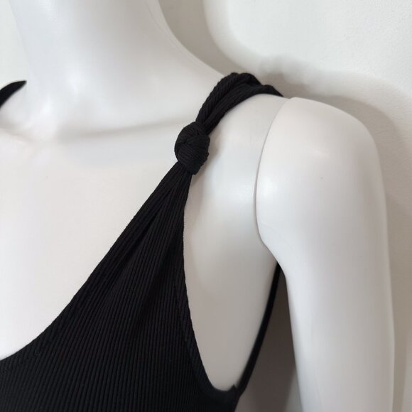 Paige Samosa Ribbed Knit Mixed Media Tiered A-Line Midi Dress in Black Size S - Picture 6 of 15